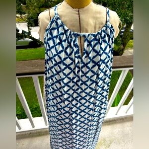 Rock Flower Paper maxi dress. Navy and white woven pattern. Comfy and flowy.